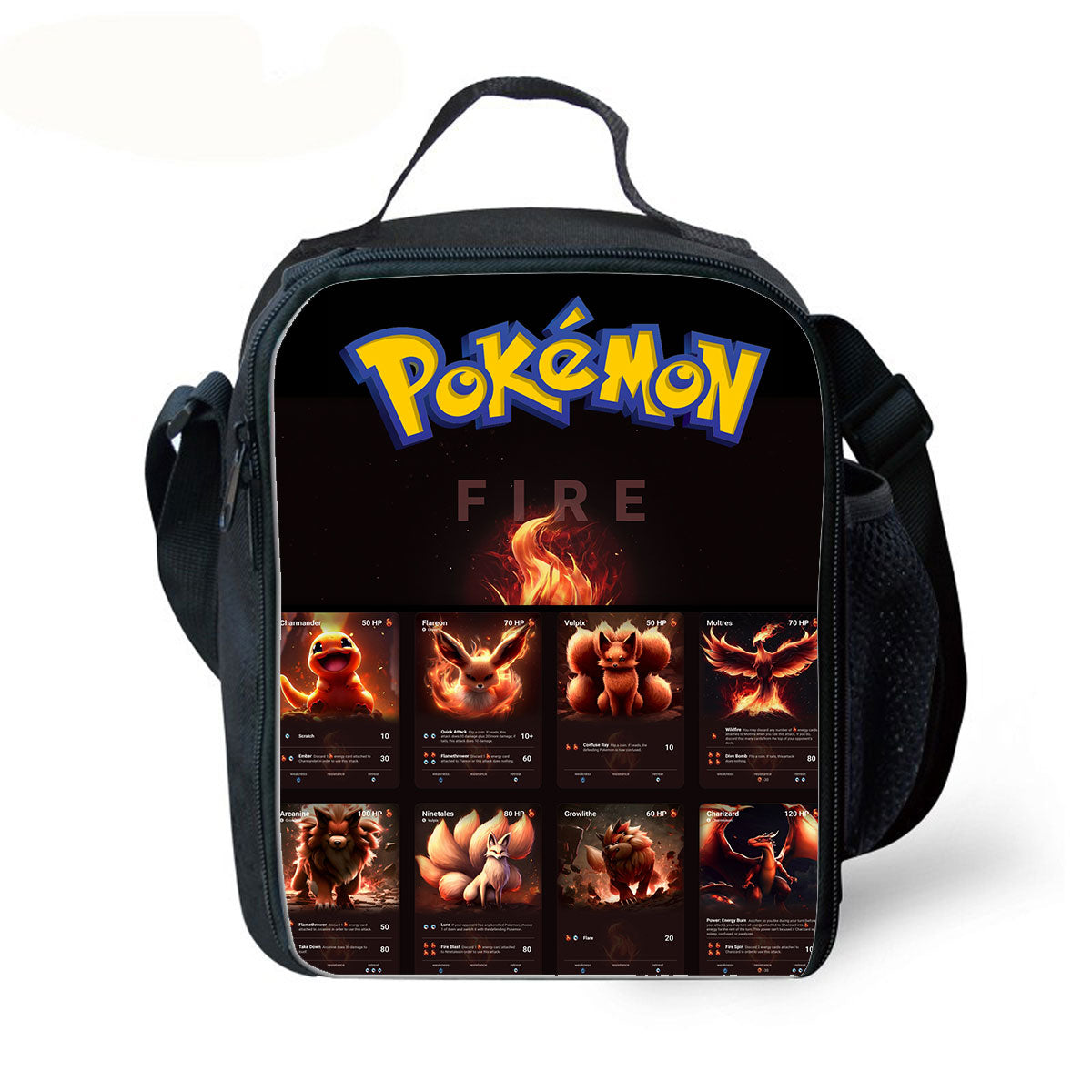 Fire Type Pokemon 4 Pieces Combo 18 inches School Backpack Lunch Bag Shoulder Bag Pencil Case