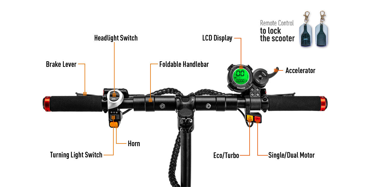 Remote control and handlebar of X4 fastest electric scooter