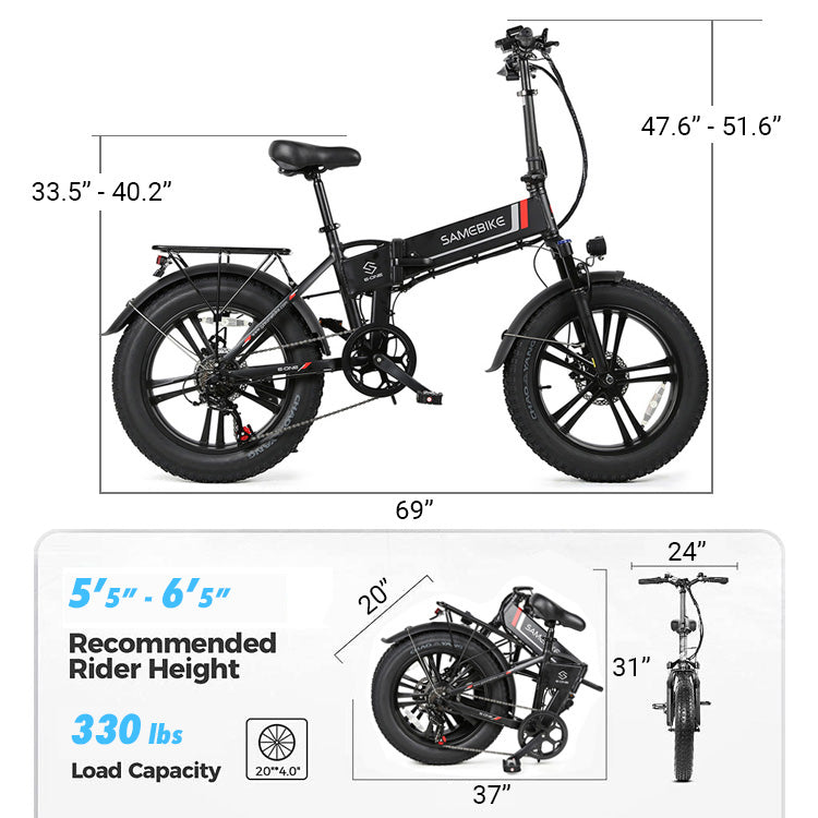 Geometry of Samebike T7 750W 48V 10Ah electric bike