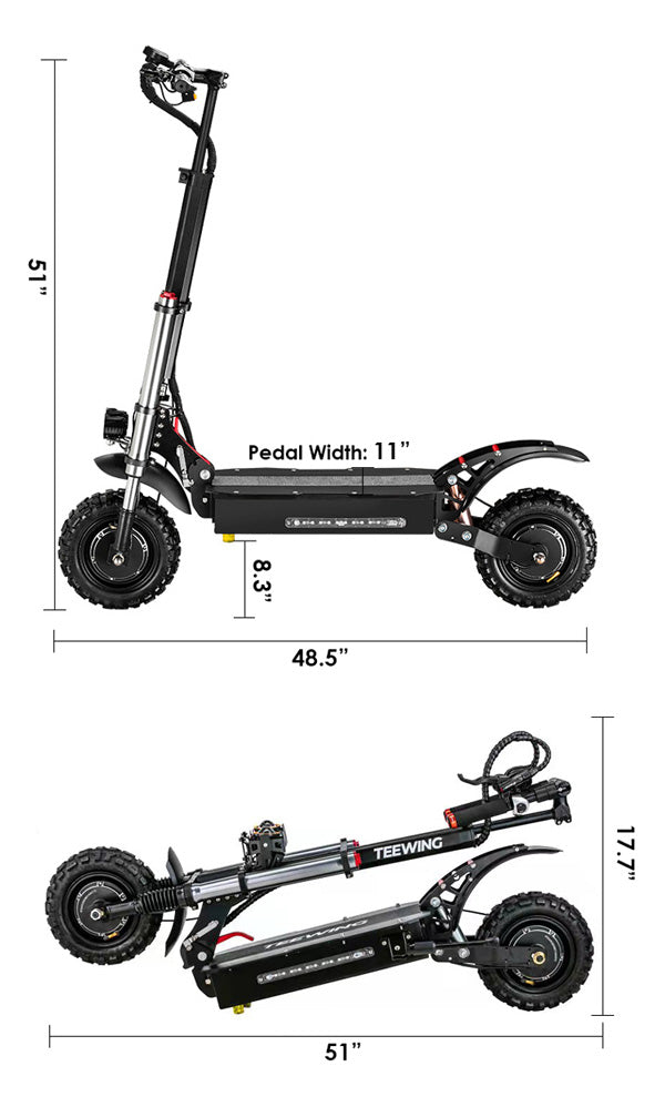Size of teewing x4 electric scooters with off road tires