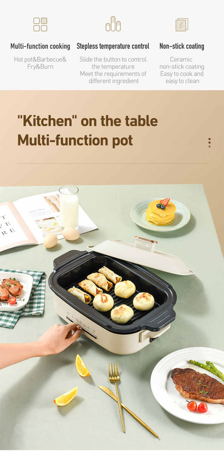 Electric Hot Pot,Heated Electric Multifunction Compact Household Multi-Function Barbecue Frying Pan Plate Takoyaki Covered Pot Ceramic Plate Grill,