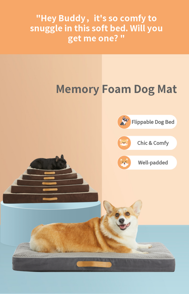 Memory Foam Pet Mat Square Mat Khaki L [5-7 Days U.S. Shipping]