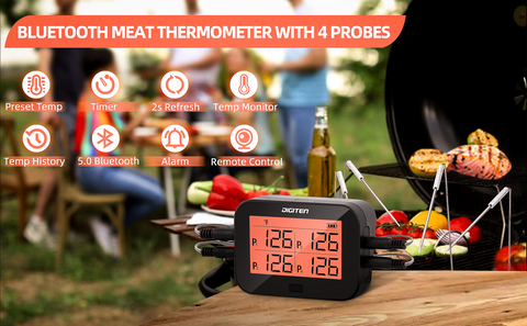 Yunbaoit Wireless Meat Thermometer, Digital Remote Food Cooking Meat  Thermometer for BBQ Grill Smoker Oven Kitchen,500 FT Range&Dual Probes