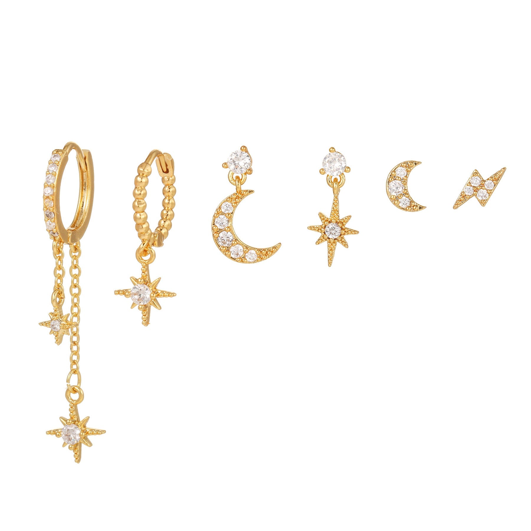 Gold Celestial Stud Earrings Sets