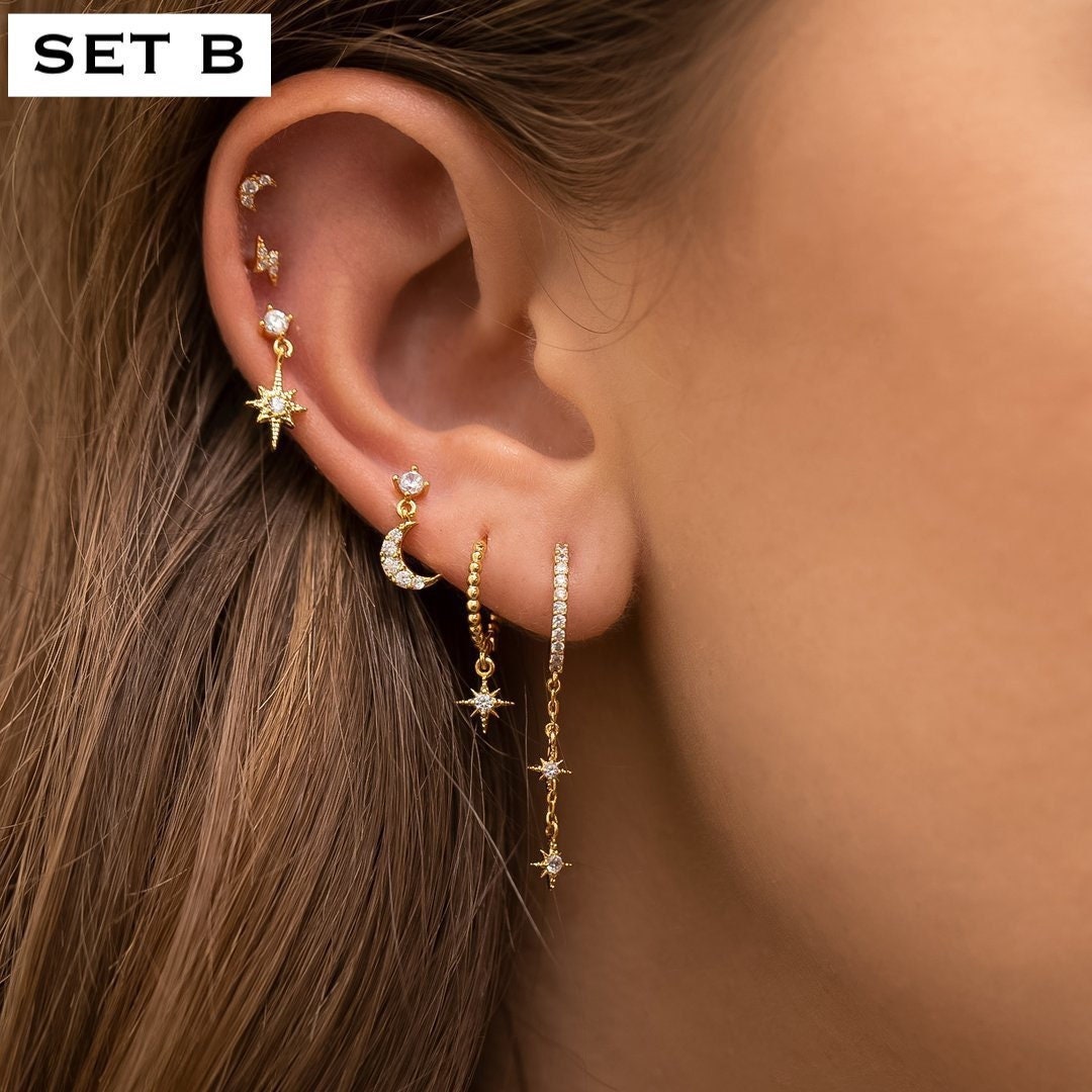 Gold Celestial Stud Earrings Sets