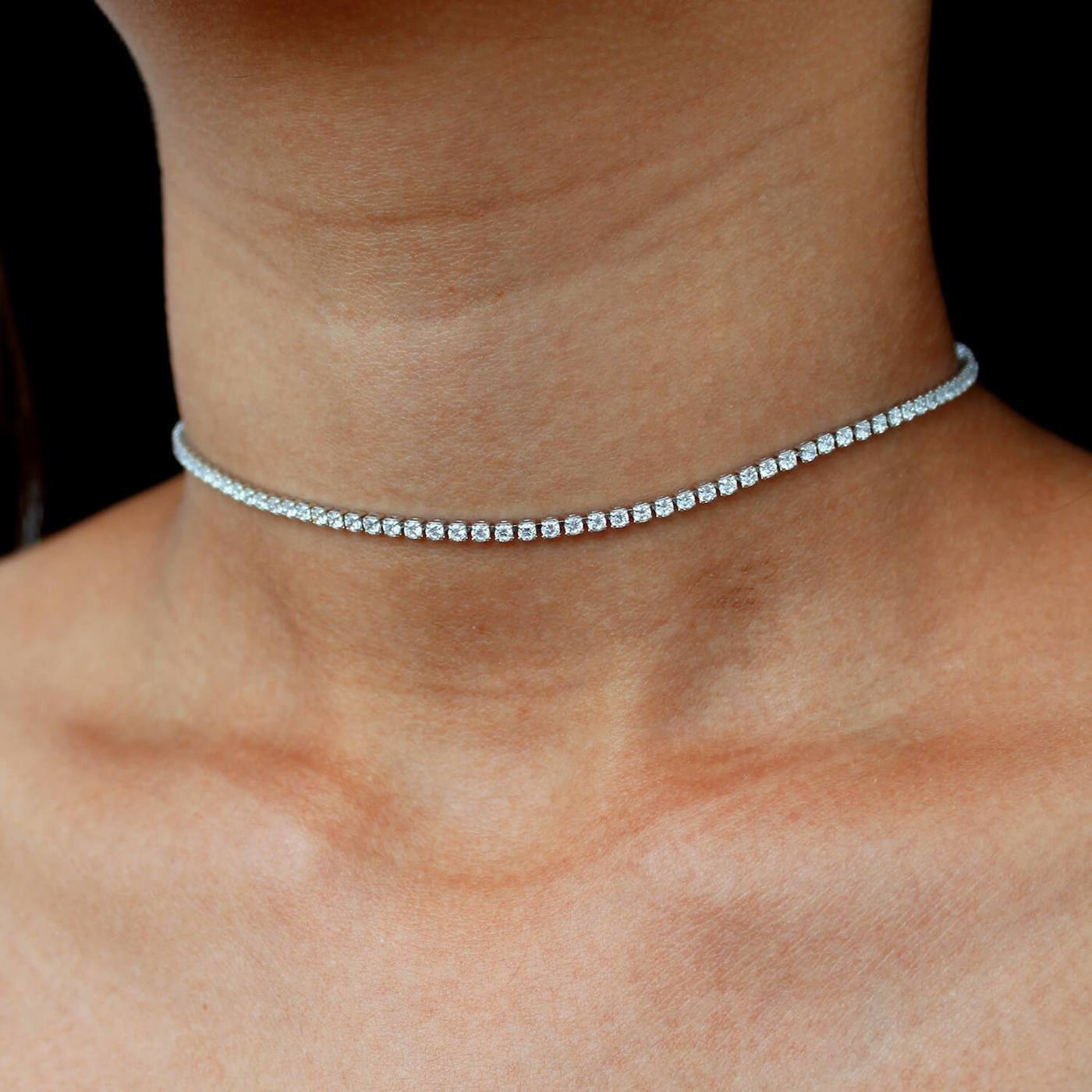 Meredith Sterling Silver 2mm Tennis Choker Necklace
