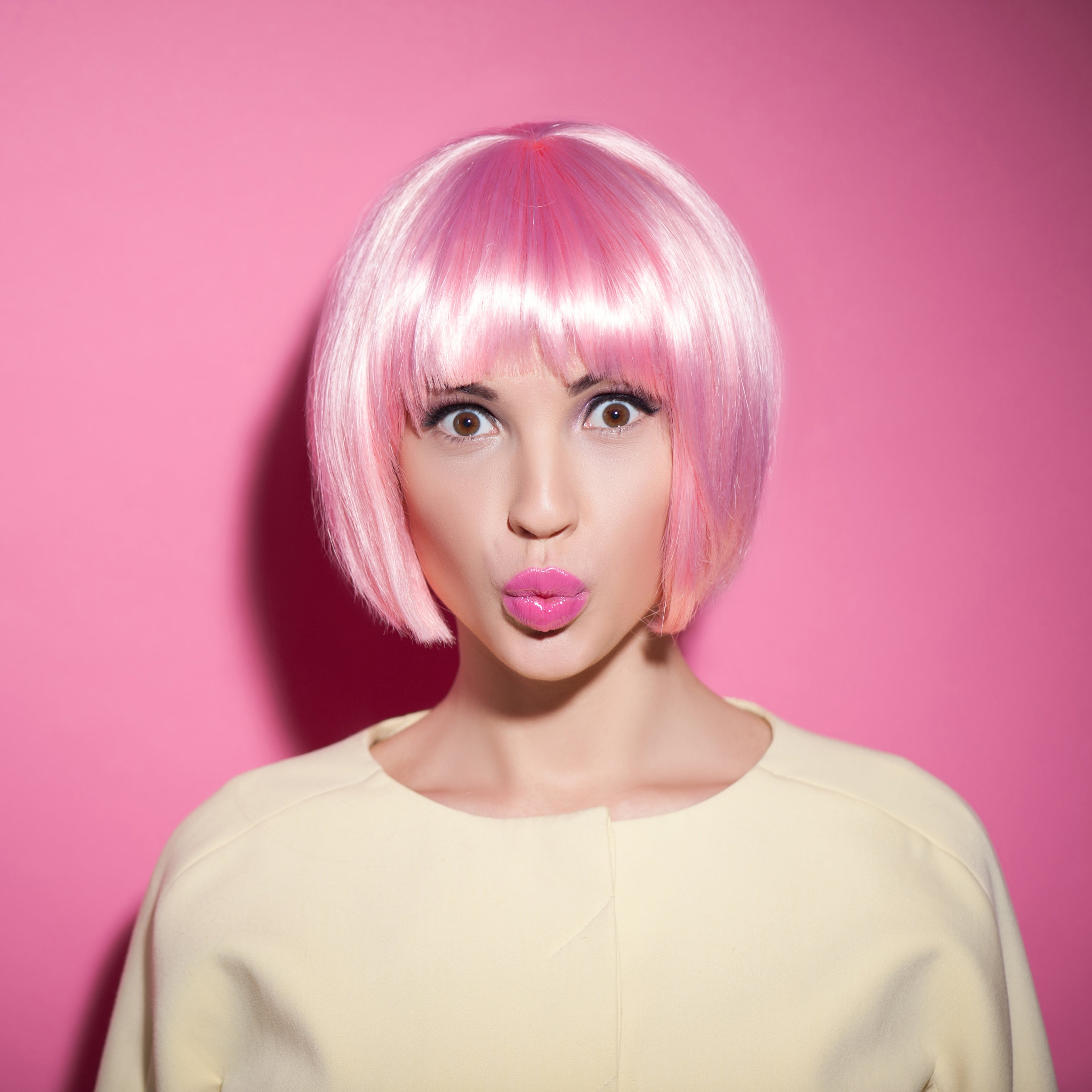 Short Pink Wig Breast Cancer Synthetic Bob