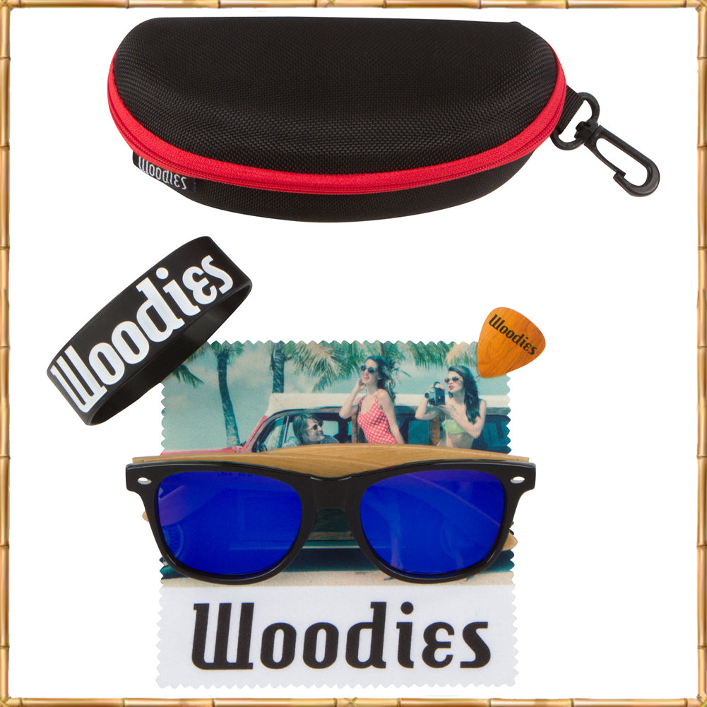 Bamboo Wood Sunglasses with Blue Mirror Polarized Lens