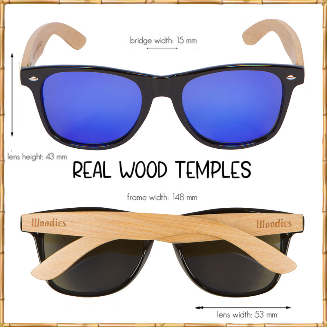 Bamboo Wood Sunglasses with Blue Mirror Polarized Lens