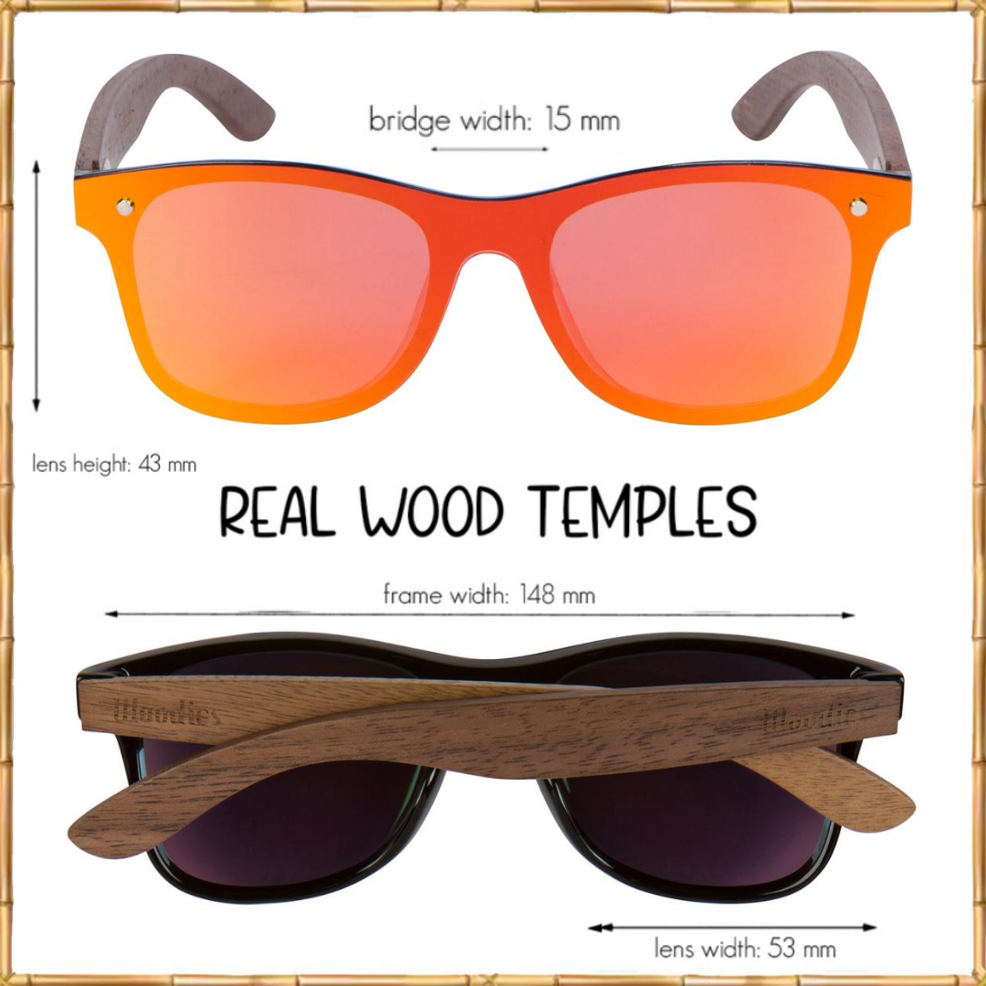 Walnut Wood Sunglasses with Flat Red Mirror Polarized Lens