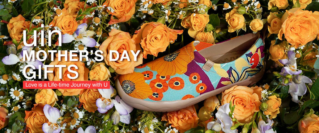 uin mother's day gifts unique travel shoes floral marigold flowers art footwear