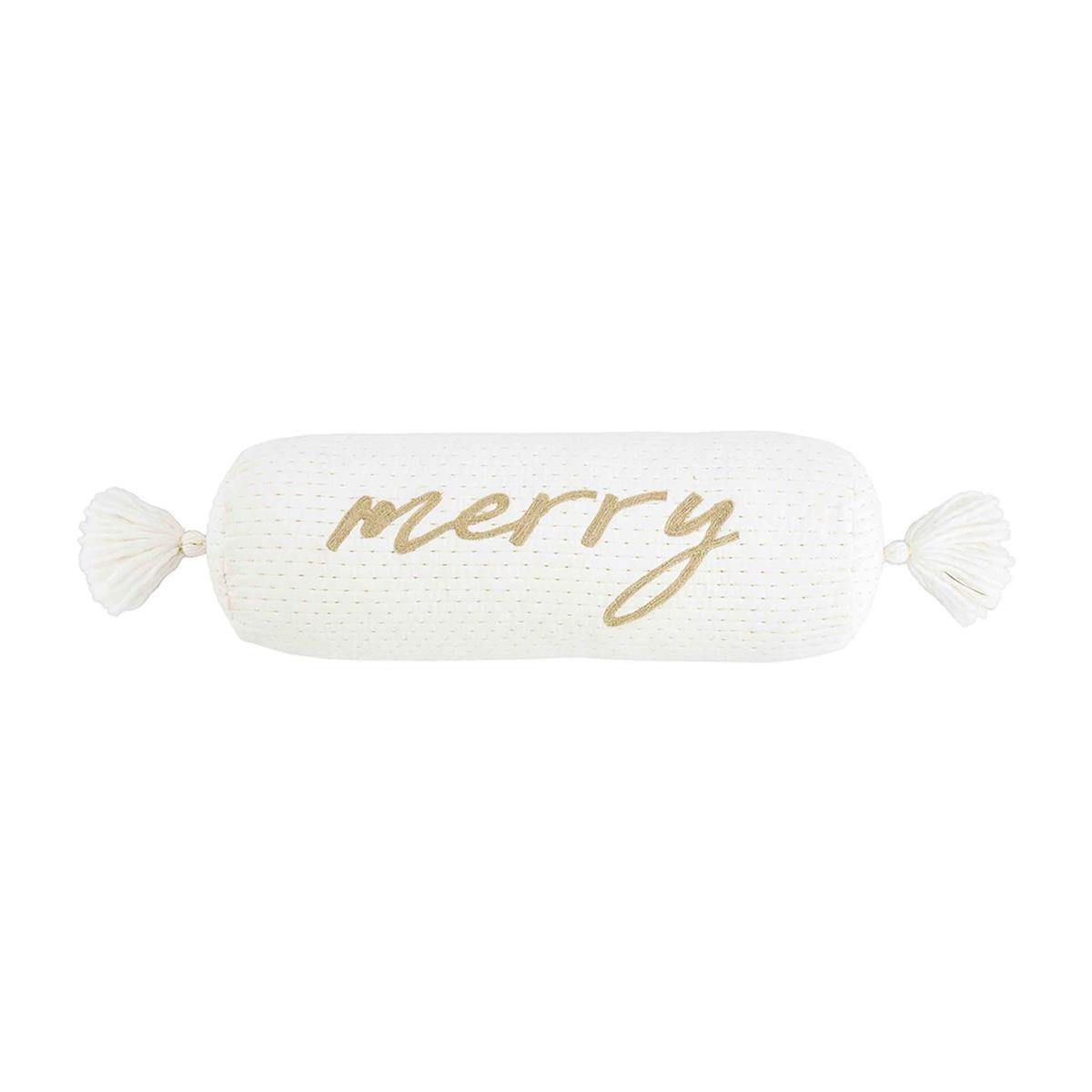 Mud Pie - Merry Velvet Bolster Pillow with Tassels, 24