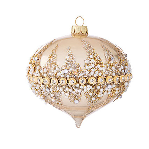 RAZ - Gold Beaded Glass Ornaments, 4-6