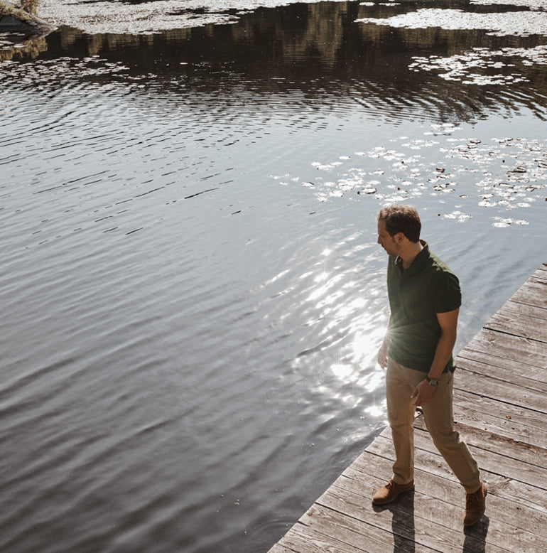 deep olive green polo shirt | bluffworks