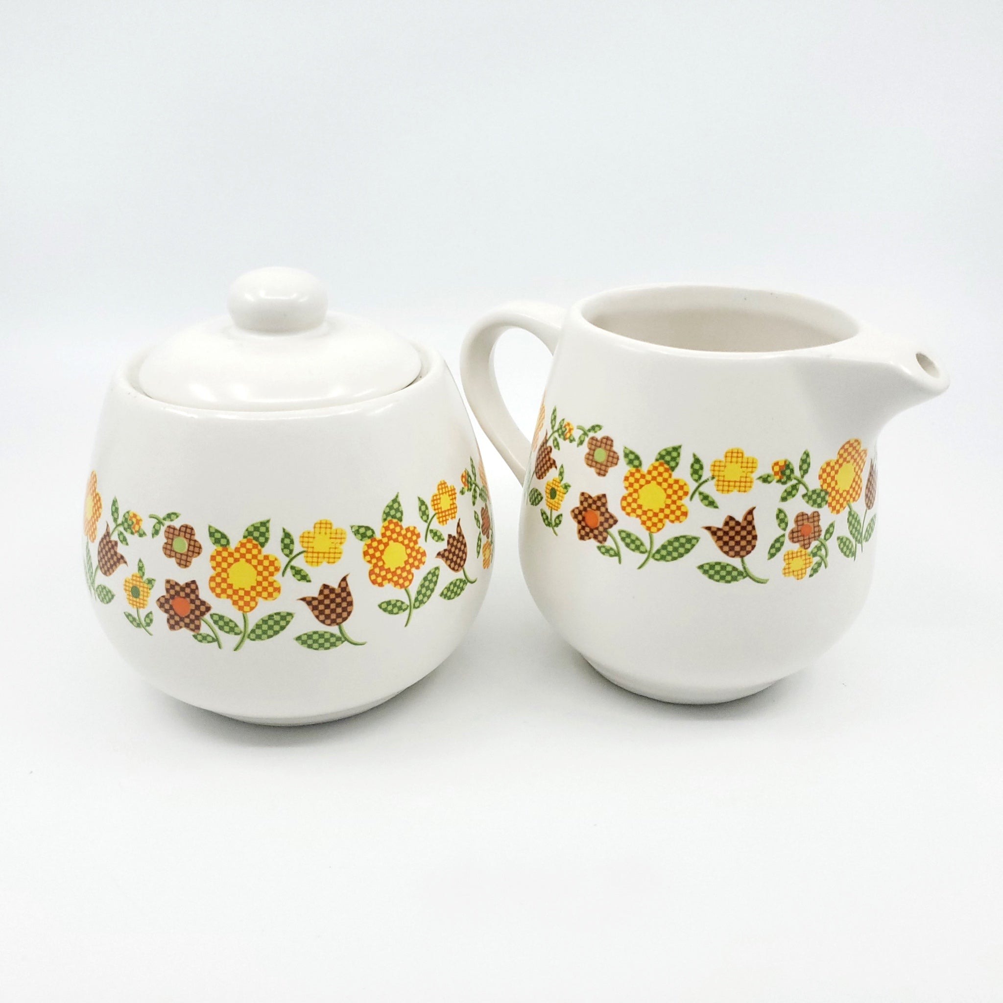 McCoy Cream and Sugar Set Patchwork Daisy Flowers