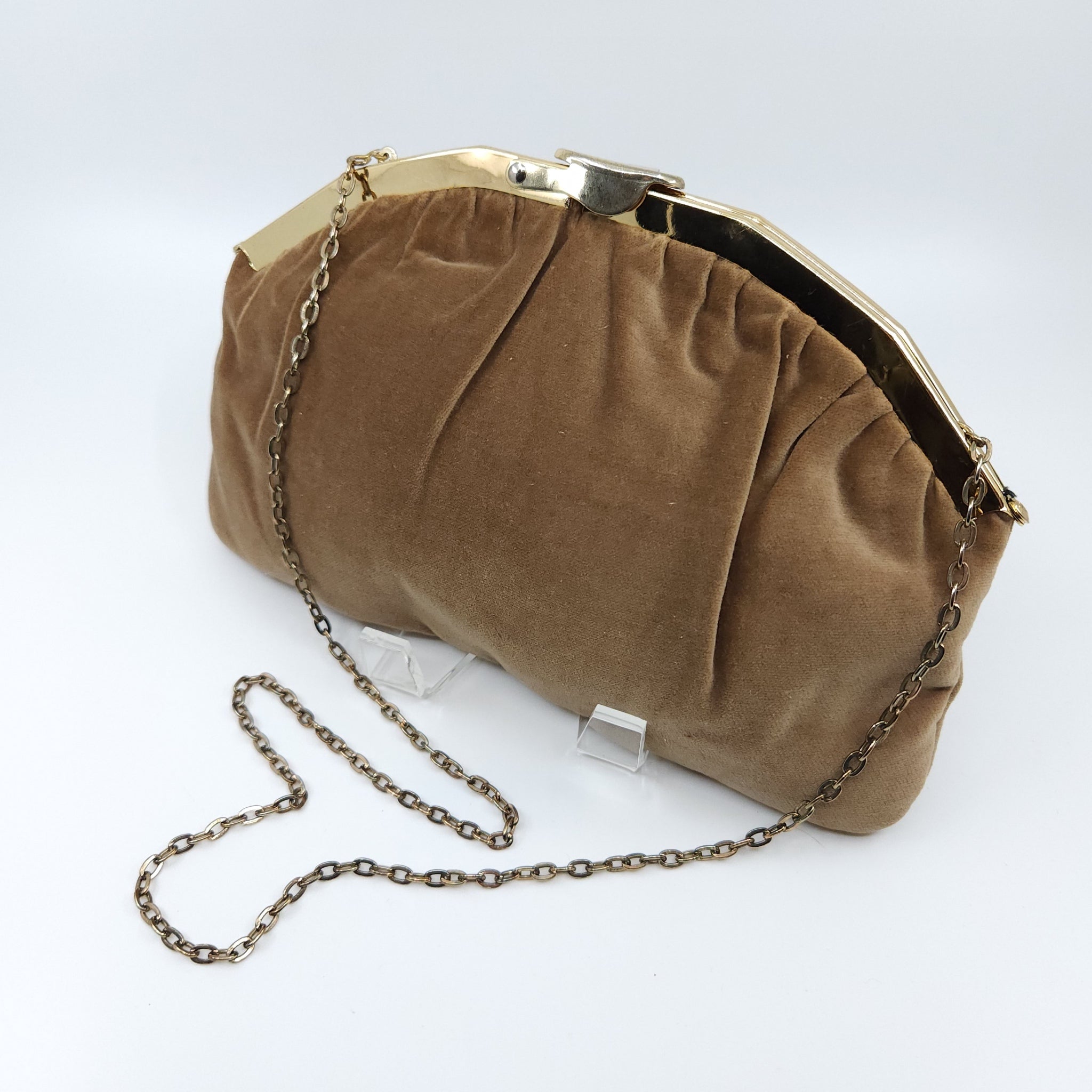 Vintage Toffee Velvet Clutch with Chain Strap