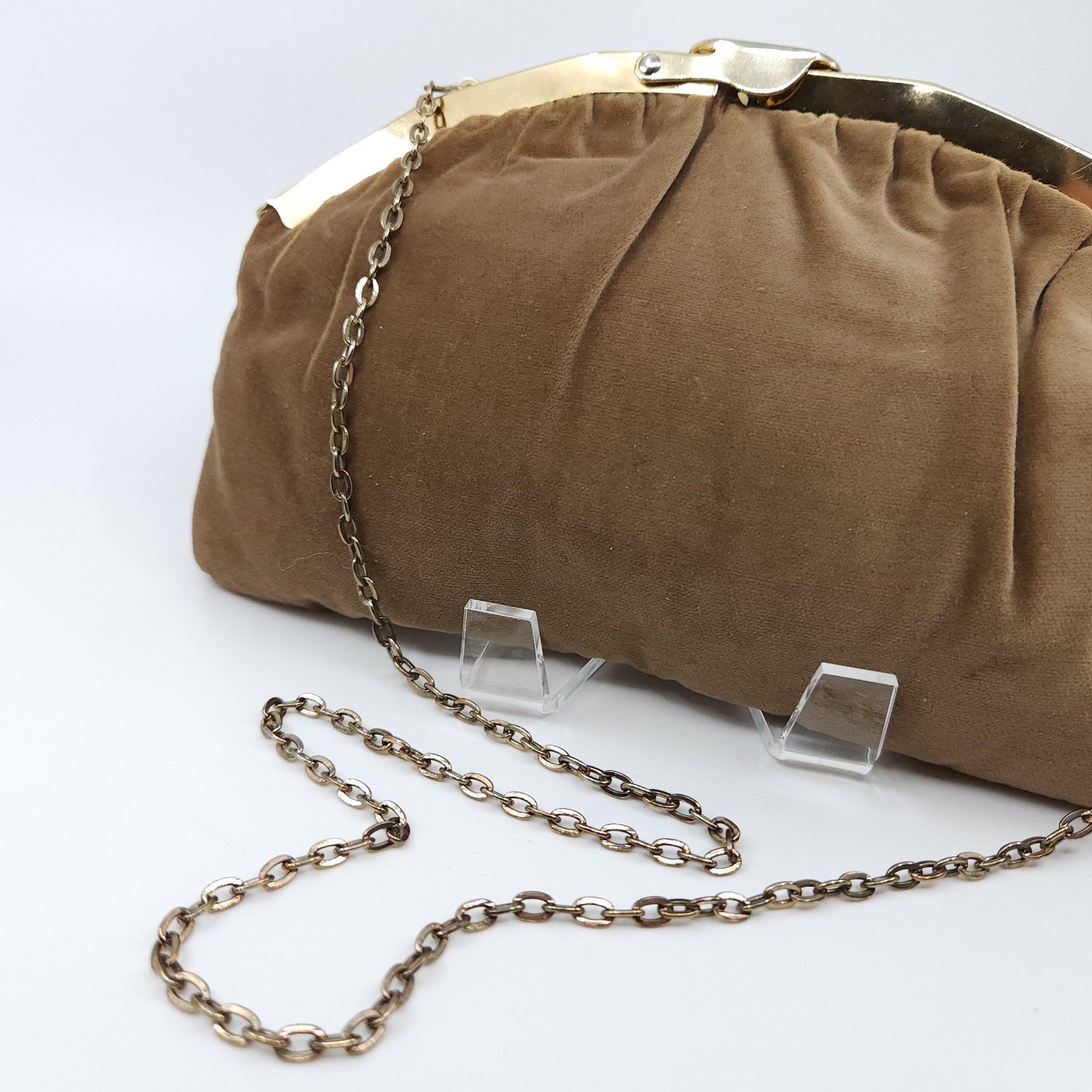 Vintage Toffee Velvet Clutch with Chain Strap