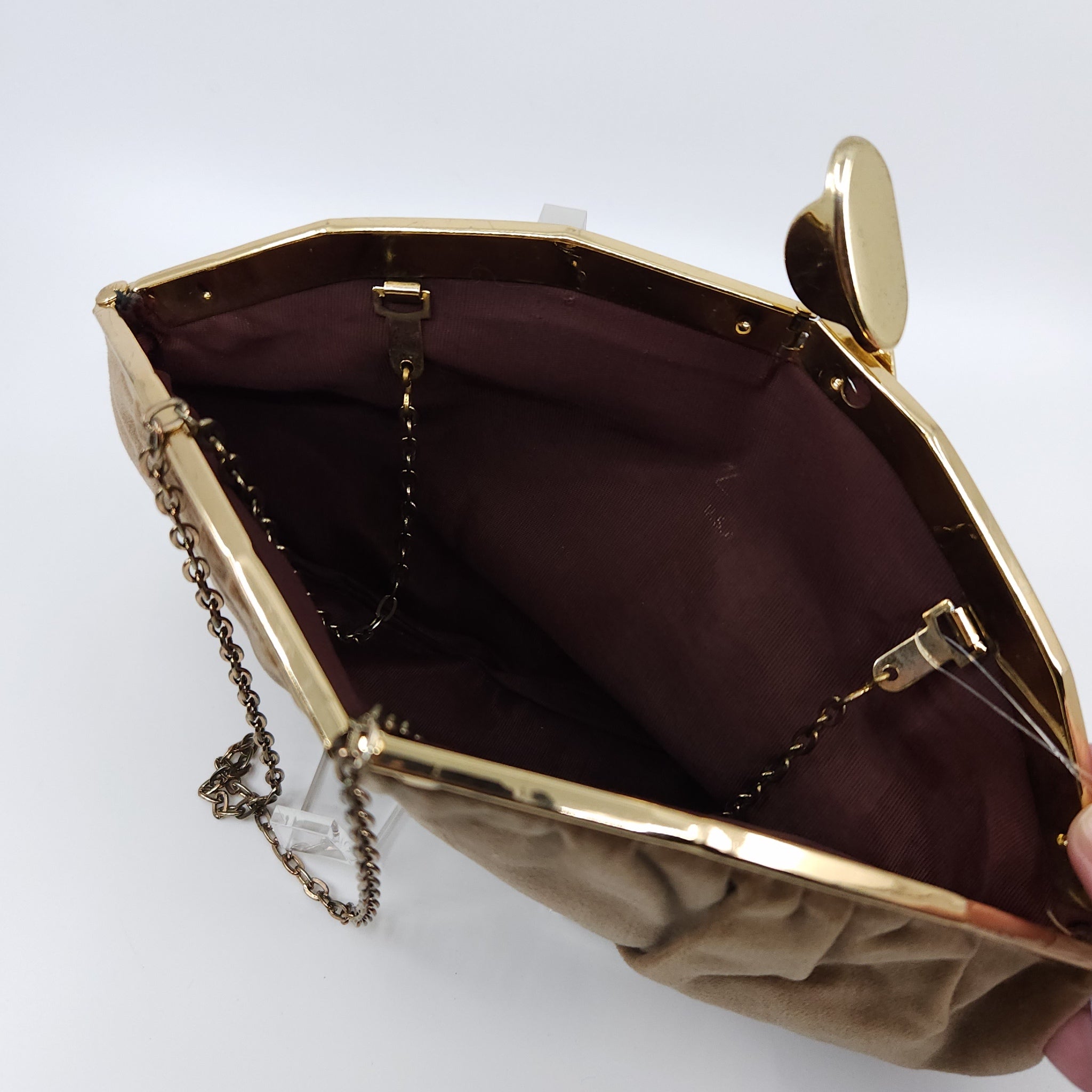 Vintage Toffee Velvet Clutch with Chain Strap