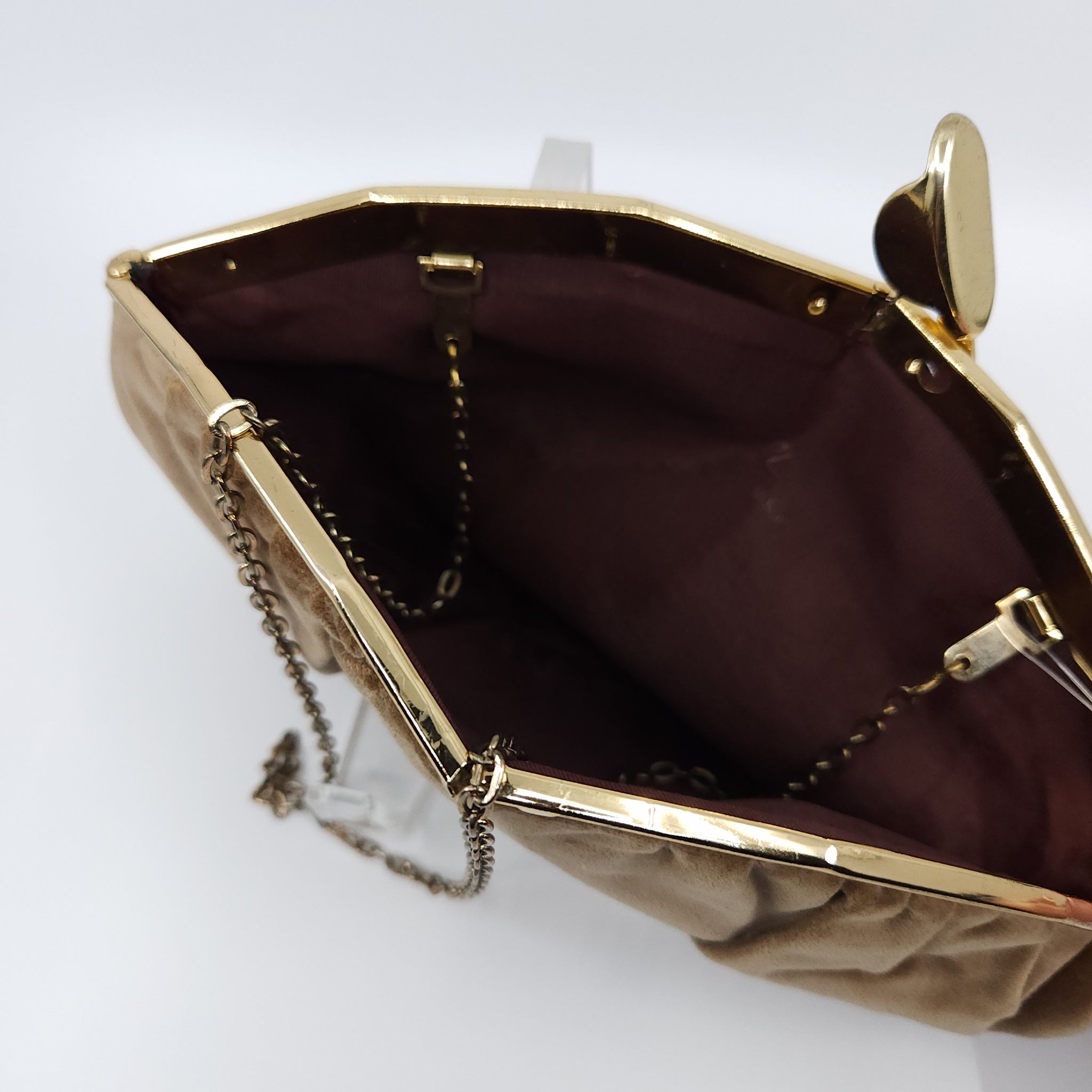 Vintage Toffee Velvet Clutch with Chain Strap