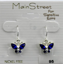 MS 95 - Blue Crystal Butterfly Dangle Earrings