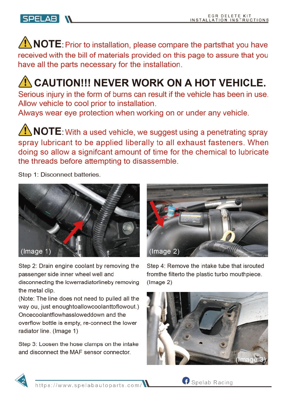 SPELAB 2007.5-2010 6.6L Duramax EGR Delete Kit High Flow Intake Elbow Pipe Tube Installation Instruction