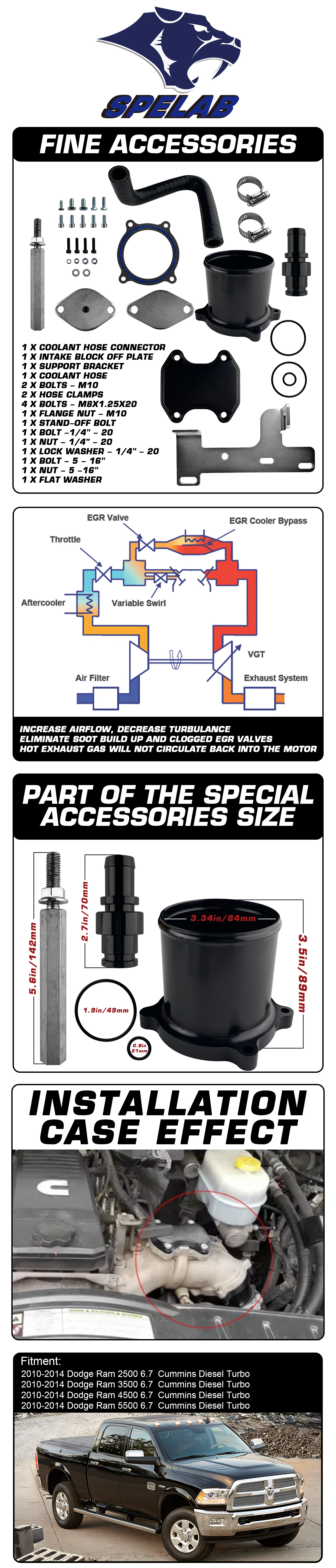 SPELAB 2010-2014 6.7L Cummins Dodge Ram EGR Delete Kit Throttle Valve Cooler