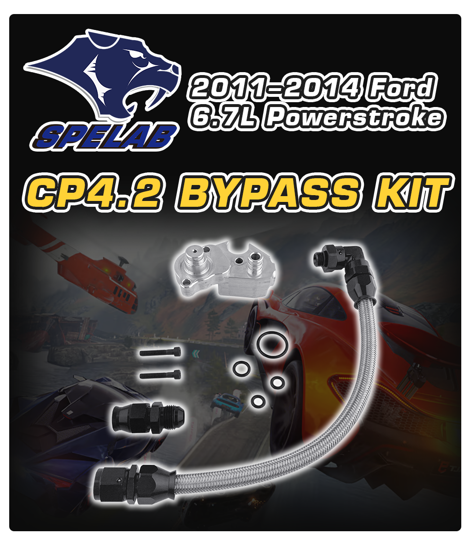 It’s no secret that the factory-equipped CP4.2 Pump in your truck is known to fail. When it does, the damaged internals of your CP4.2 quickly contaminated the fuel that is used to lubricated the pump. That contaminated fuel is then sent through the rest of your fuel systems. This includes the fuel rails, injector lines, and of course the most expensive component, your fuel injectors. For a complete repair in this scenario, all these components will require replacement, costing you thousands.  SPELAB’s Bypass Kit is disgned to re-route the fuel that lubricates the CP4.2 pumps.  So when your CP4.2 pumps does fail, the contaminated fuel goes back to the fuel tank, and is forced through both fuel filters before entering your high pressure fuel systems. This traps the metal particles and debris in your fuel filters, and not in vital fuel system components like your injectors, or fuel rails.  Consider it preventative maintenance, spending a little bit now, can Save yourself thousands by spending a few hundred bucks in the long run.  Fits 2011-2014 6.7L Ford Powerstroke Engines