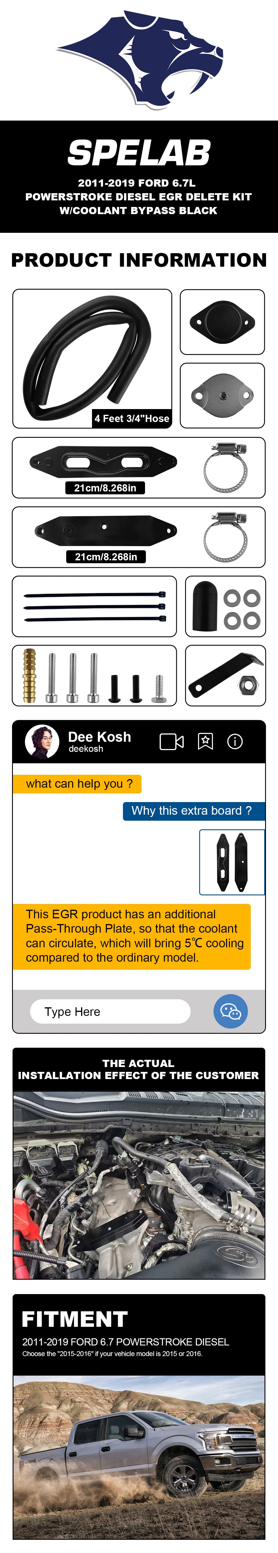 SPELAB 2011-2019 Ford 6.7L Powerstroke Diesel EGR Delete Kit wCoolant Bypass Black listing