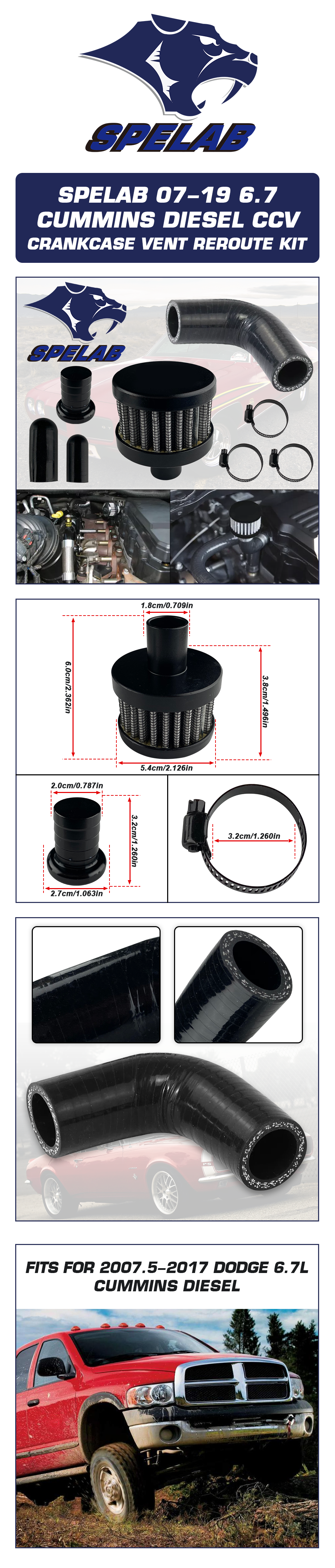 SPELAB 07-19 6.7L Cummins Diesel CCV Crankcase Vent Reroute Kit