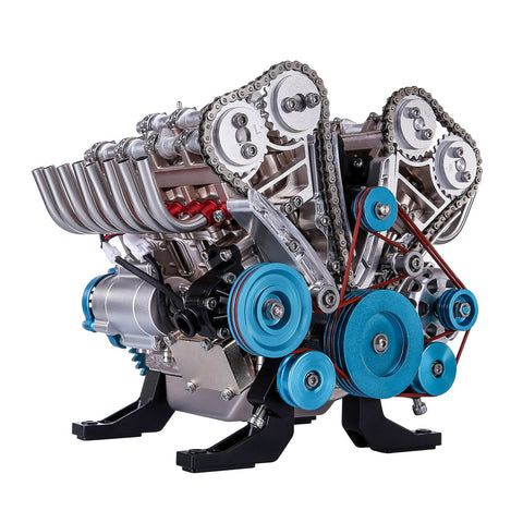 V8 Engine Model Kit that Works - Build Your Own V8 Engine - TECHING 1: 3 Full Metal V8 Car Engine Model Kit 500+Pcs