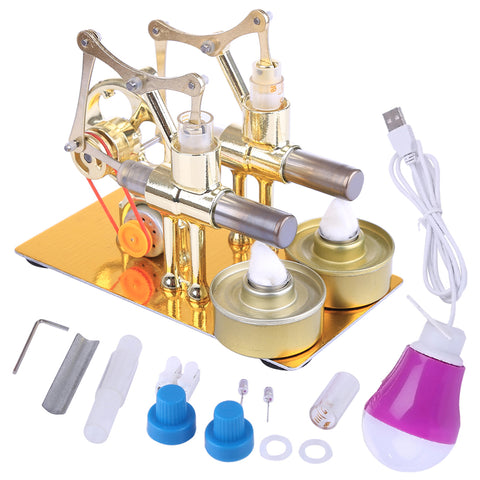2 Cylinder Stirling Engine Electricity Generator with Bulb Stirling Engine Motor Model - Enginediy
