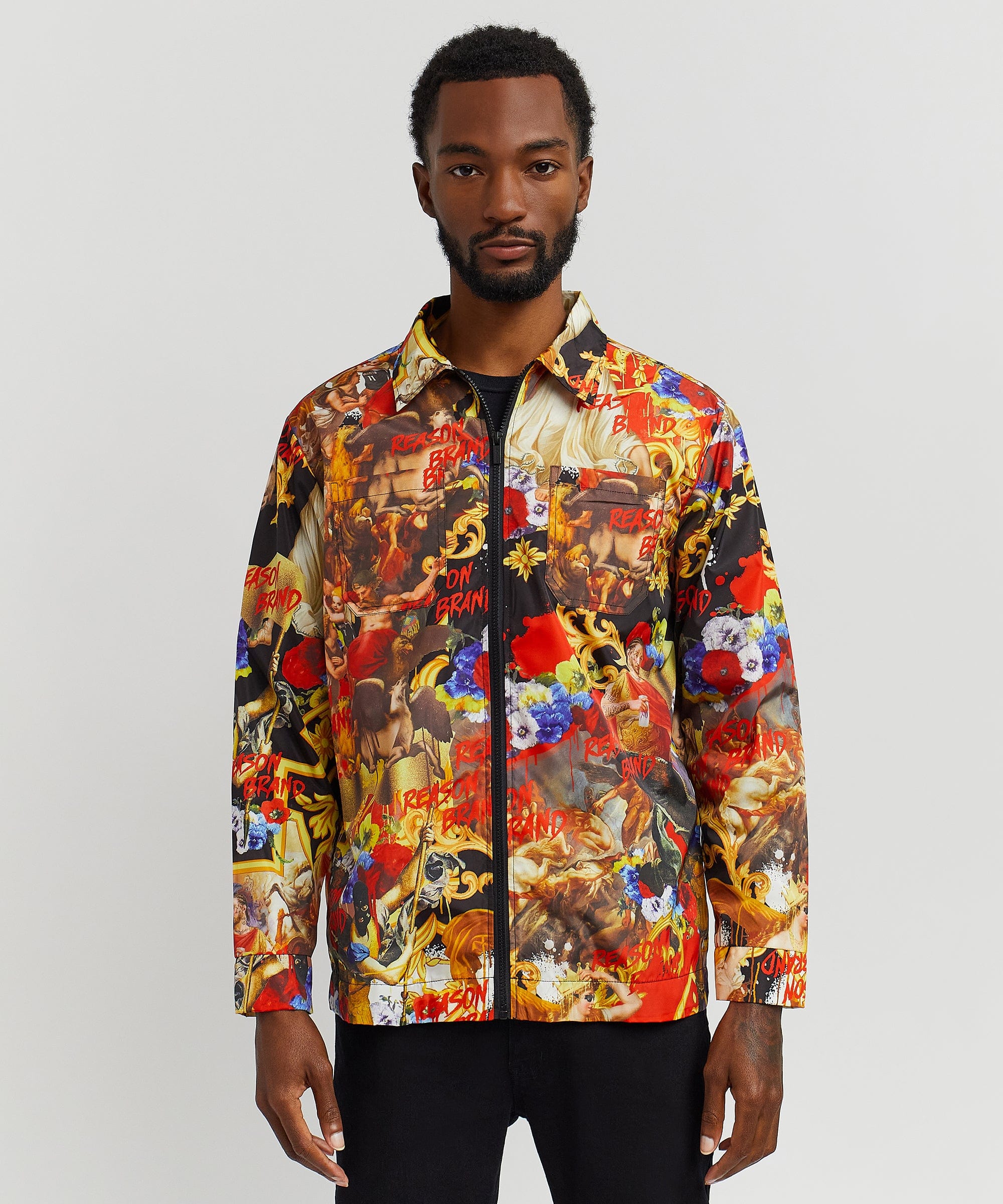 King Of Kings Allover Print Full Zip Collar Jacket