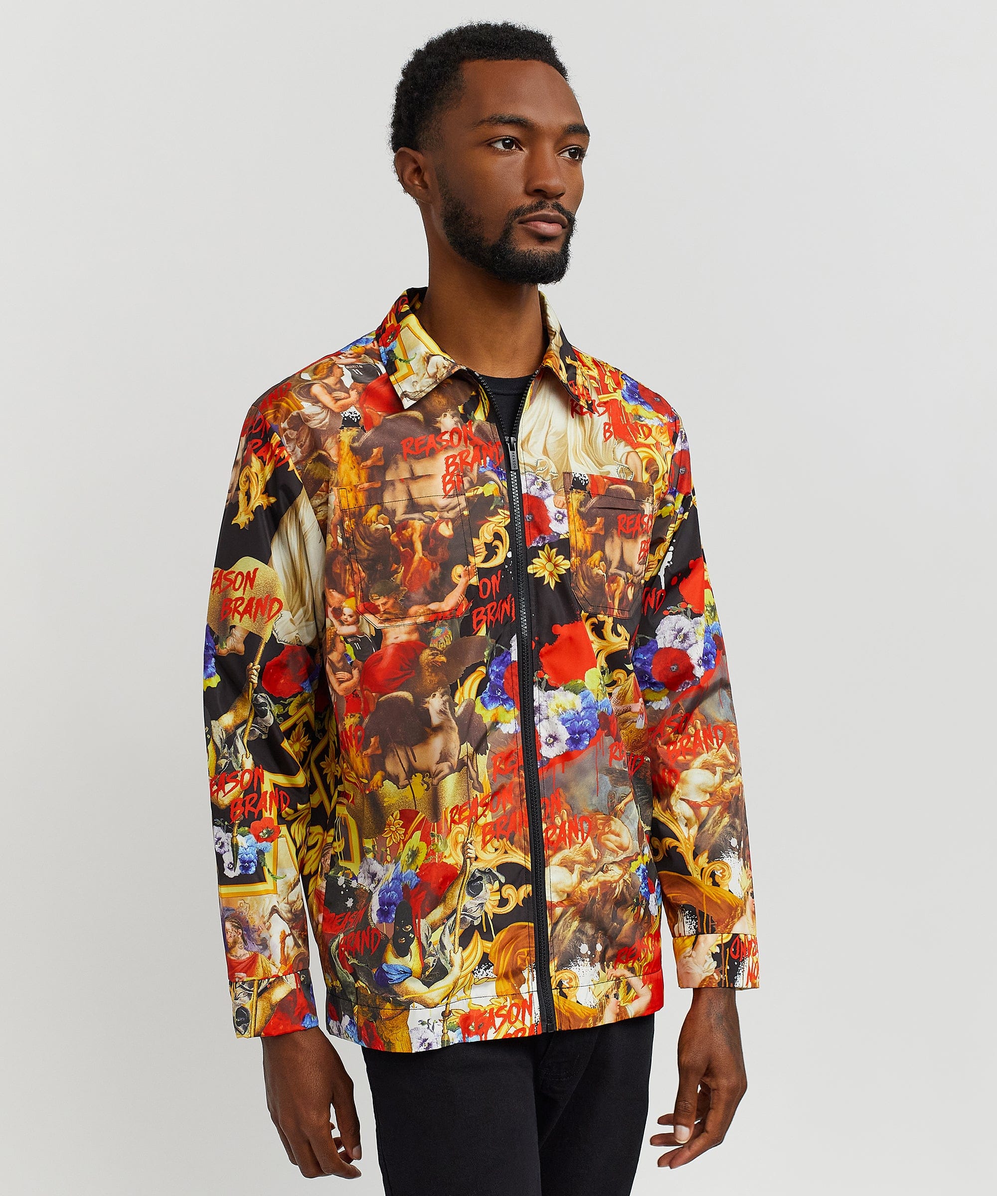 King Of Kings Allover Print Full Zip Collar Jacket