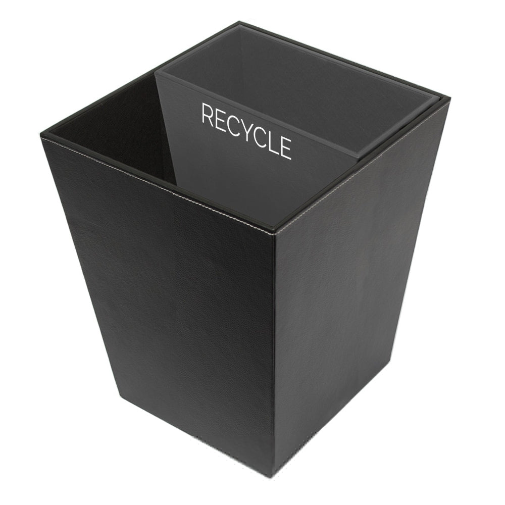 Dual Waste/Recycle Bins - Black Leatherette