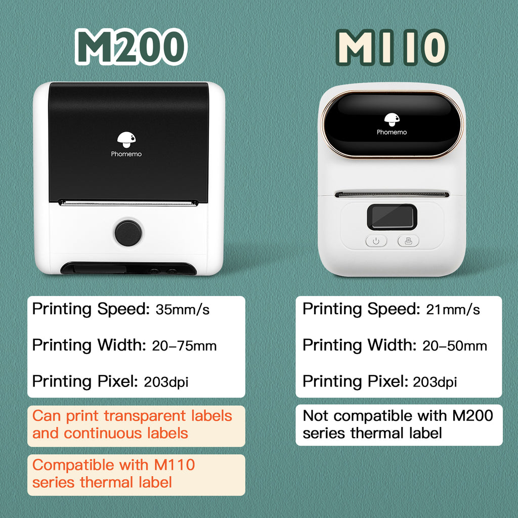 Phomemo M200-Imprimante d'étiquettes thermique sans fil compatible  Bluetooth, fabricant d'autocollants, utilisation pour les affaires de  bureau, 20-75mm, 2600mAh