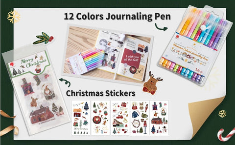12 Colors Journaling Pen & Christmas Stickers