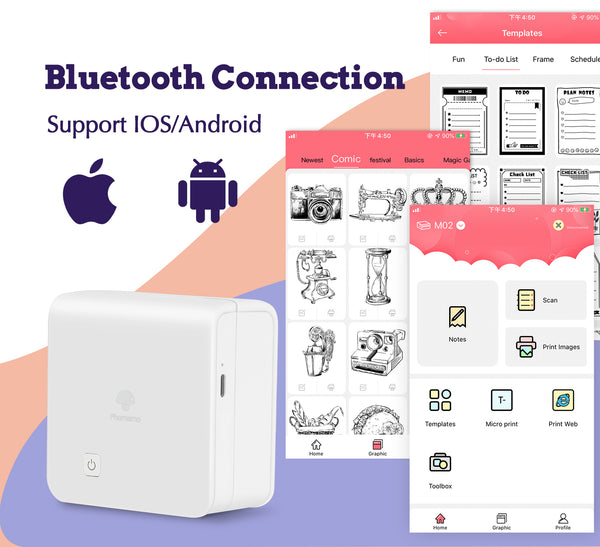 Omezizy M02S Mini-printer voor smartphone, bluetooth thermische printer, mini-fotoprinter, miniprinter, zakprinter voor studie, foto's, scrapbooking, geschenken Omezizy M02S Mini-printer voor smartphone, bluetooth thermische printer, mini-fotoprinter, miniprinter, zakprinter voor studie, foto's, scrapbooking, geschenken