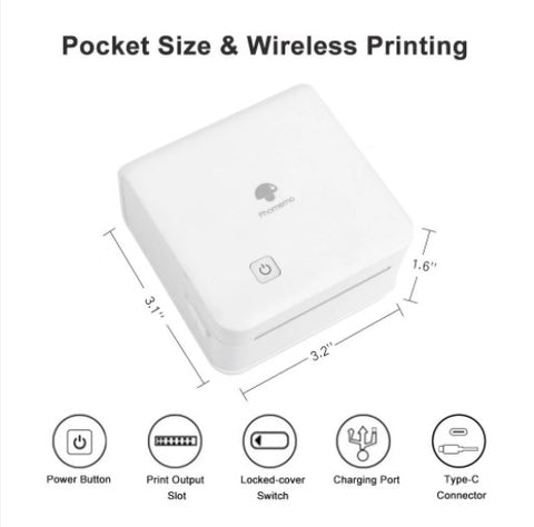 size of white M02 PRO pocket printer
