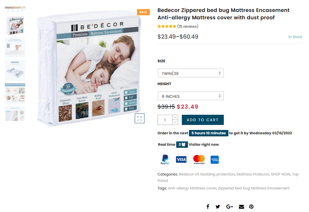 Zippered bed bug Mattress Encasement