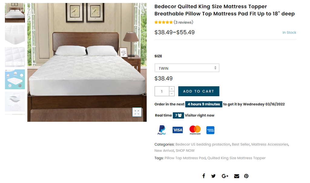 Quilted King Size Mattress Topper