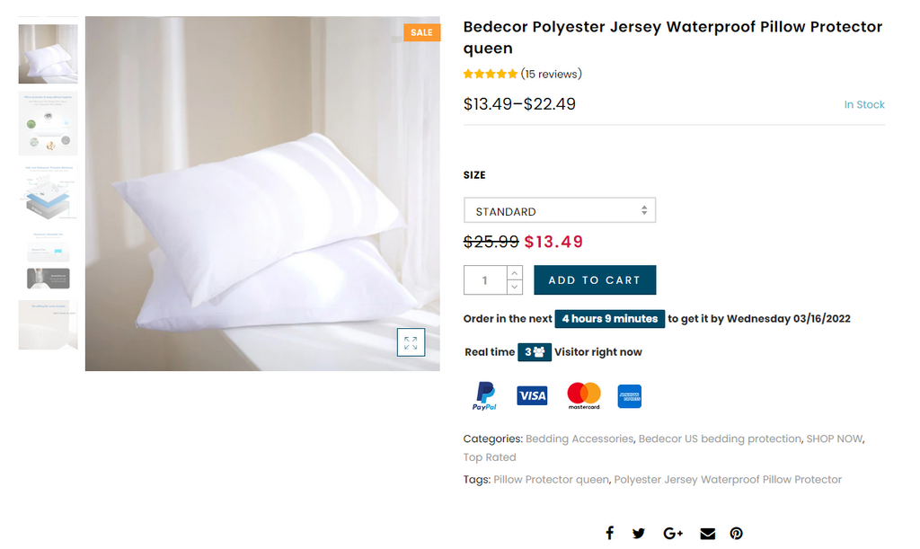 Polyester Jersey Waterproof Pillow Protector