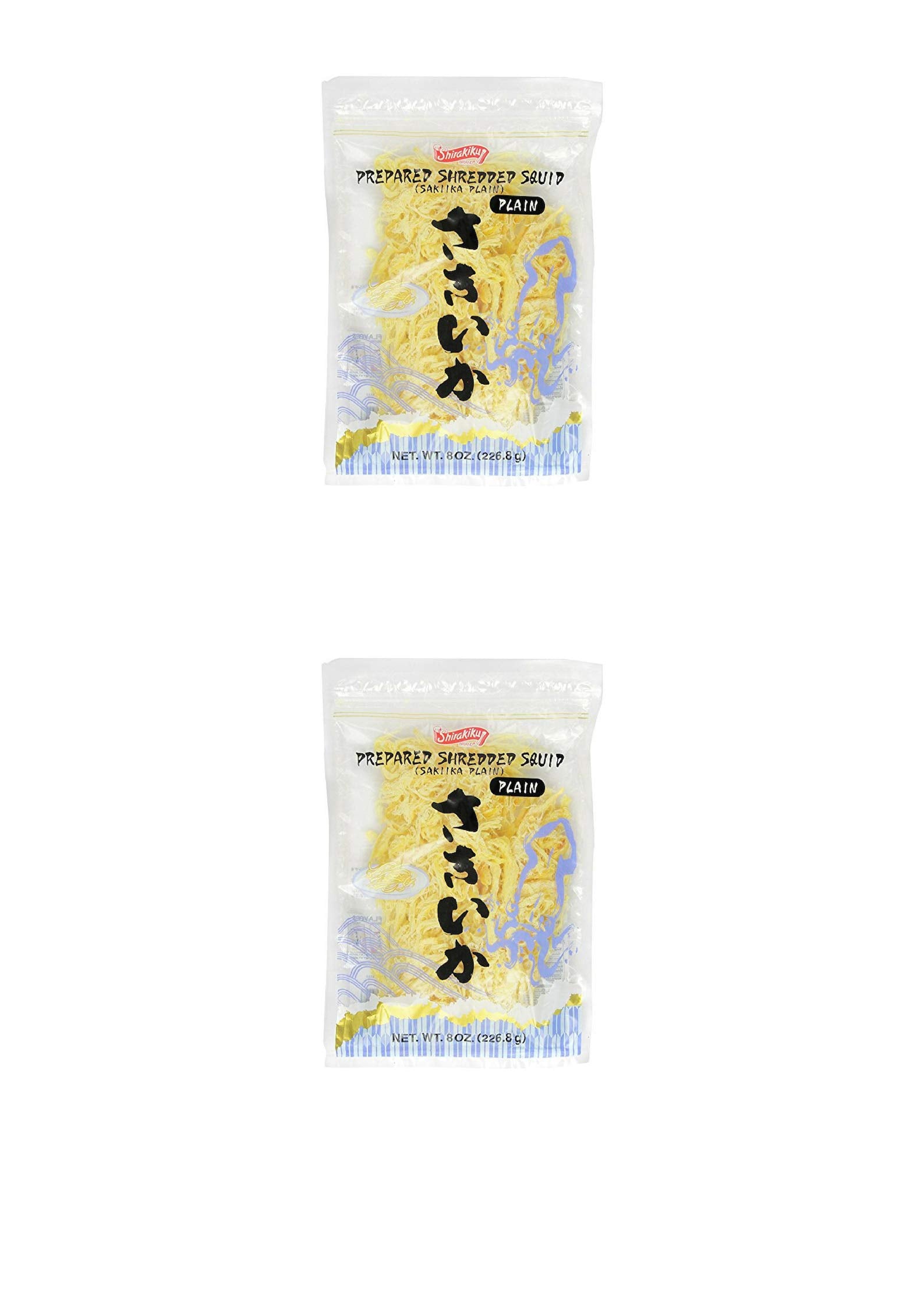 Shirakiku Prepared Shredded Squid Dried Squid Plain Flavor, 8 Ounce (2 PACK)