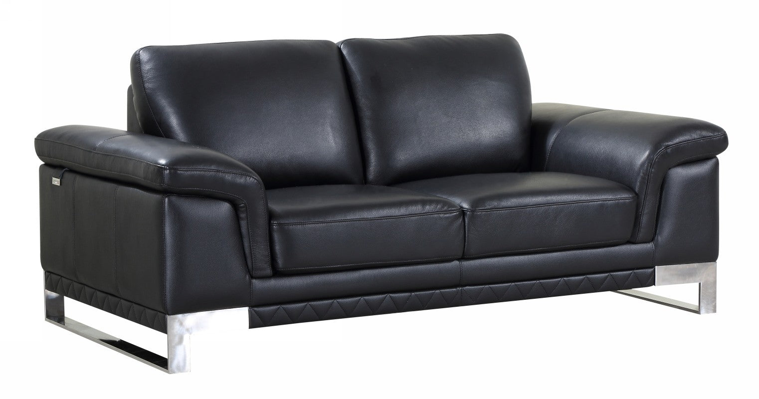 U411 Premium Black Leather Living Room Sofa Set