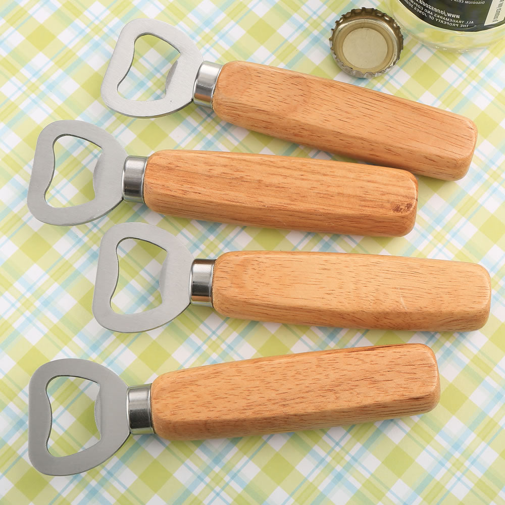 Wood Handle Bottle Opener With Solid Stainless Steel Top Opener