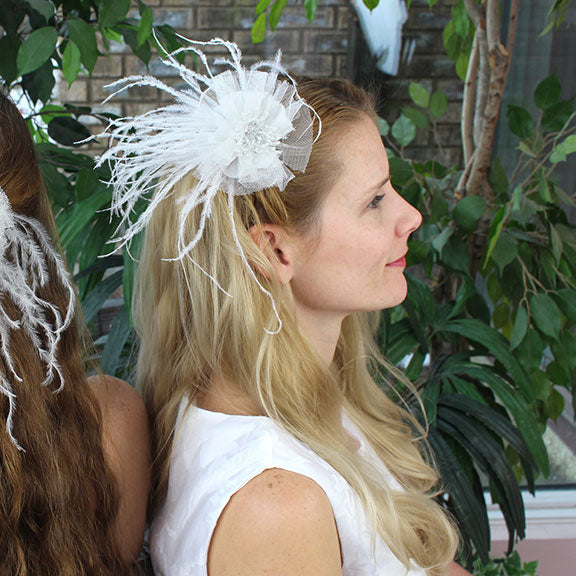 Marabou Feather Hair Clip White or Ivory