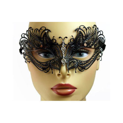 Black Butterfly Metal Laser Cut Masquerade Masks with Clear Crystals