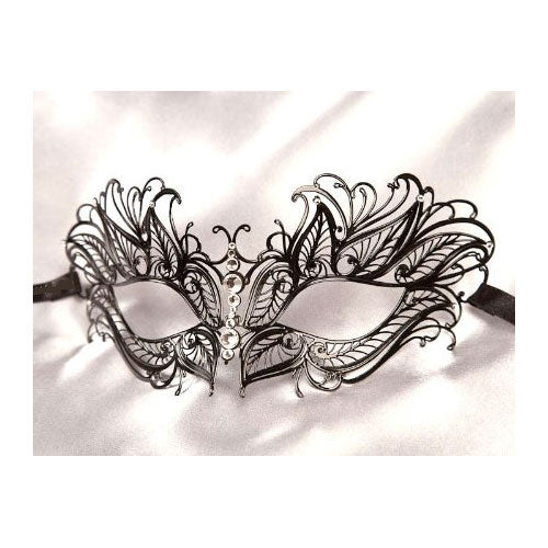 Black Butterfly Metal Laser Cut Masquerade Masks with Clear Crystals