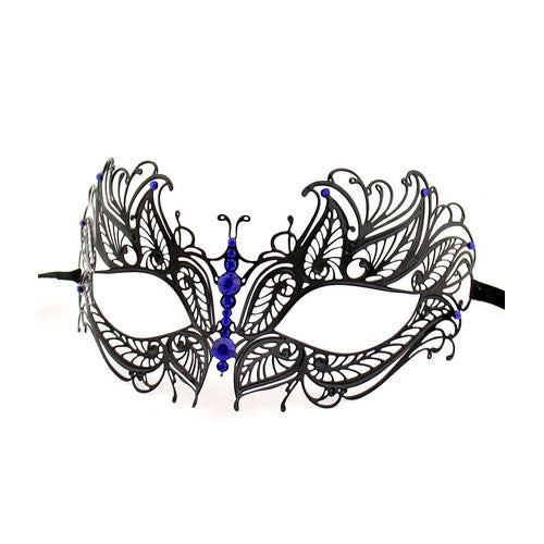 Black Butterfly Metal Laser Cut Masquerade Masks with Clear Crystals