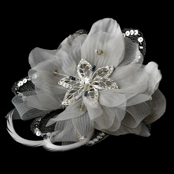 Crystal Rhinestone Matte Satin & Organza Bridal Flower Hair Clip