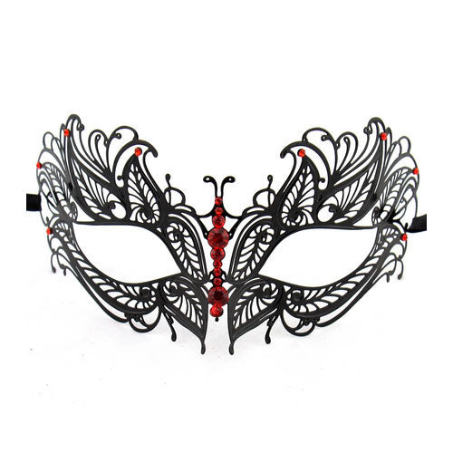 Black Butterfly Metal Laser Cut Masquerade Masks with Clear Crystals